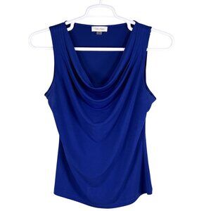 Calvin Klein Womens M Royal Blue Draped Cowl Neck Sleeveless Office Top Timeless